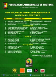 Liste 21 Lions Espoirs convoqués pour la CAN U23 Egypte 2019