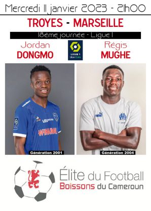 Retrouvailles entre Jordan DONGMO et Régis MUGHE à l‘occasion de Troyes / Marseille, lors de la 18è journée de Ligue 1